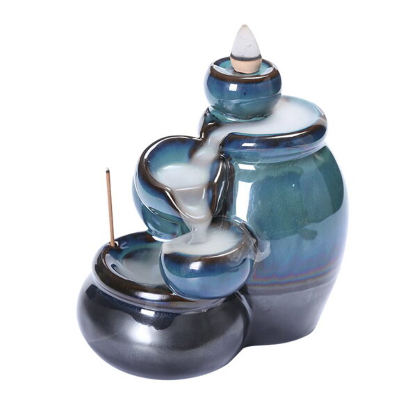 Tea Cup Blue Ceramic Waterfall Incense Burner Holder