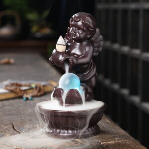 Angel Boy Ceramic Water Fall Incense Holder With LED Lamp