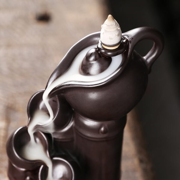 Teapot Tea Cup Bamboo Ceramic Backflow Incense Holder and Burner Waterfall