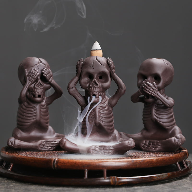 Halloween Skeleton Skull Ceramic Backflow Incense Waterfall Burner