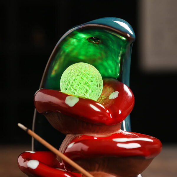 Crescent Moon Mushroom Waterfall Incense Holder With LED Lamp