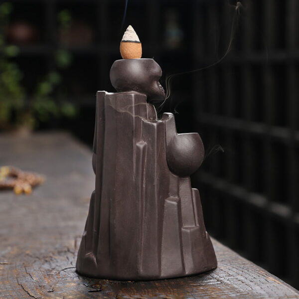 Halloween Skull Mountain Ceramic Incense Fountain Burner