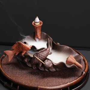Couple Fish Lotus Ceramic Waterfall Incense Holder Burner Couple Fish Lotus Ceramic Waterfall Incense Holder Burner