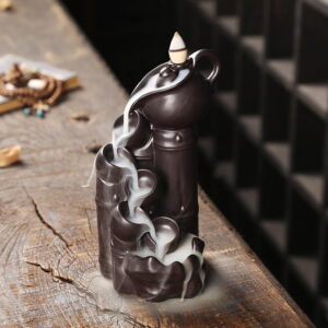 Teapot Tea Cup Bamboo Ceramic Backflow Incense Holder and Burner Waterfall