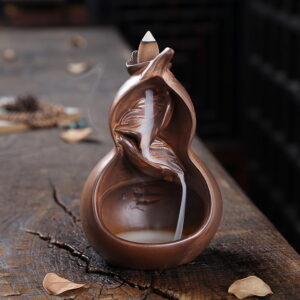 Gourd Leaf Brown Ceramic Incense Backflow Cone Holder