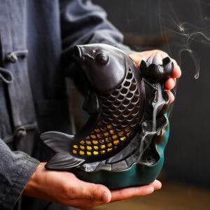 Hollow LED Fish Lotus Waterfall Back Flow Incense Holder
