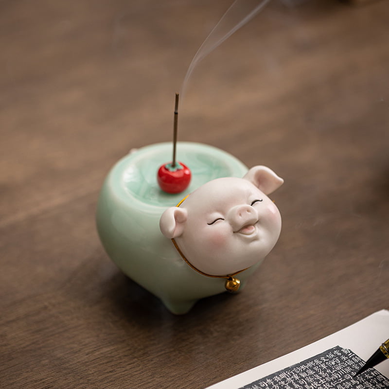 Smiling Pig Ceramic Incense Stick Holder
