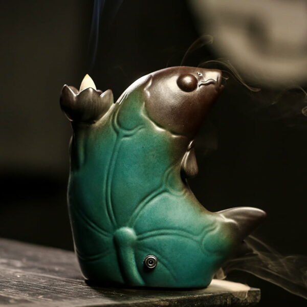 Hollow LED Fish Lotus Waterfall Back Flow Incense Holder