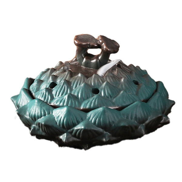 Green Lotus Flower Ceramic Coil Incense Burner