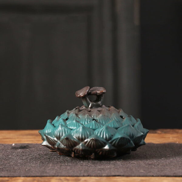 Green Lotus Flower Ceramic Coil Incense Burner
