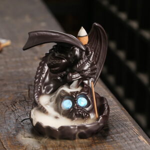 Halloween Flying Dragon Skull Backflow Incense Burner With LED Light