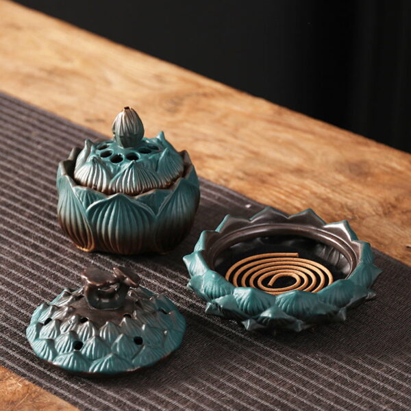 Green Lotus Flower Ceramic Coil Incense Burner