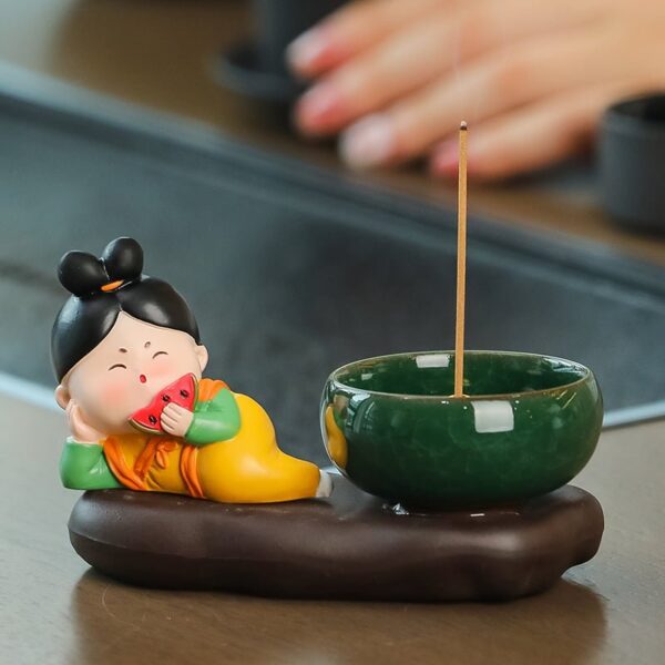 Tang Dynasty Lady Handcrafted Porcelain Censer Incense Stick Stand