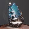 Lotus Leaf Blue Ceramic Waterfall Incense Holder - Image 4