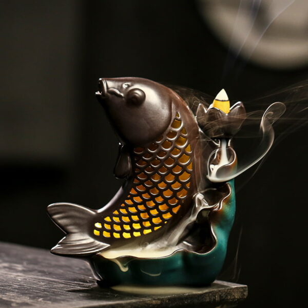 Hollow LED Fish Lotus Waterfall Back Flow Incense Holder