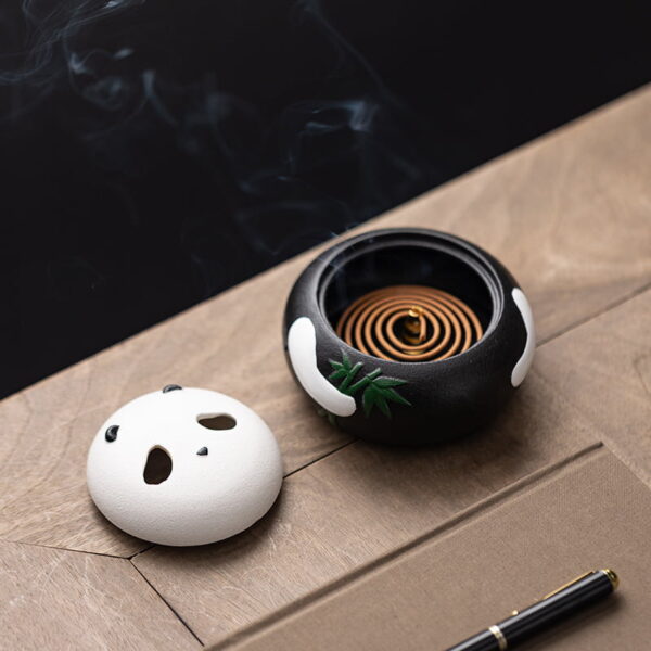 Panda Black White Ceramic Coil Incense Holder