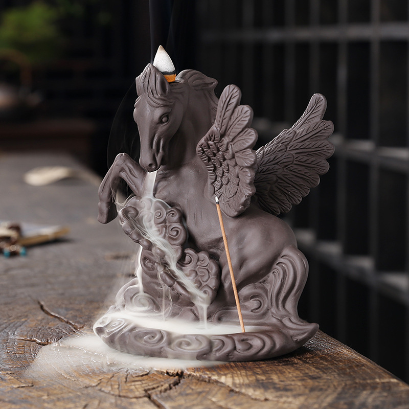 Horse With Wings Ceramic Incense Backflow Cone Holder