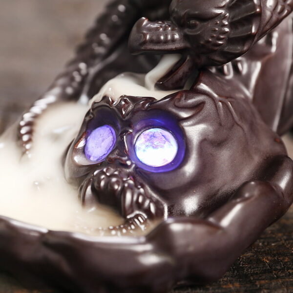 Halloween Flying Dragon Skull Backflow Incense Burner With LED Light