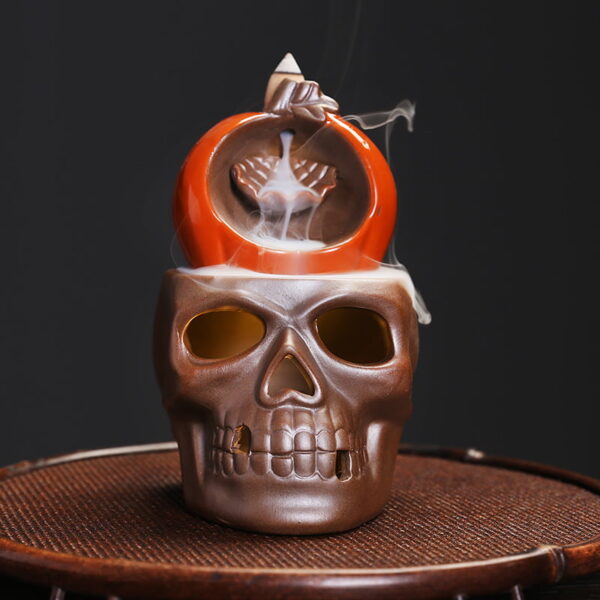 Halloween Pumpkin Skull Ceramic Back Flow Incense Burner with LED Light Halloween Pumpkin Skull Ceramic Back Flow Incense Burner with LED Light