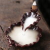 Two Lotus Leaves Brown Ceramic Incense Fountain Smoke Waterfall