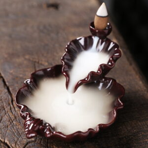 Two Lotus Leaves Brown Ceramic Incense Fountain Smoke Waterfall Two Lotus Leaves Brown Ceramic Incense Fountain Smoke Waterfall