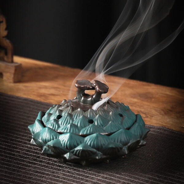 Green Lotus Flower Ceramic Coil Incense Burner