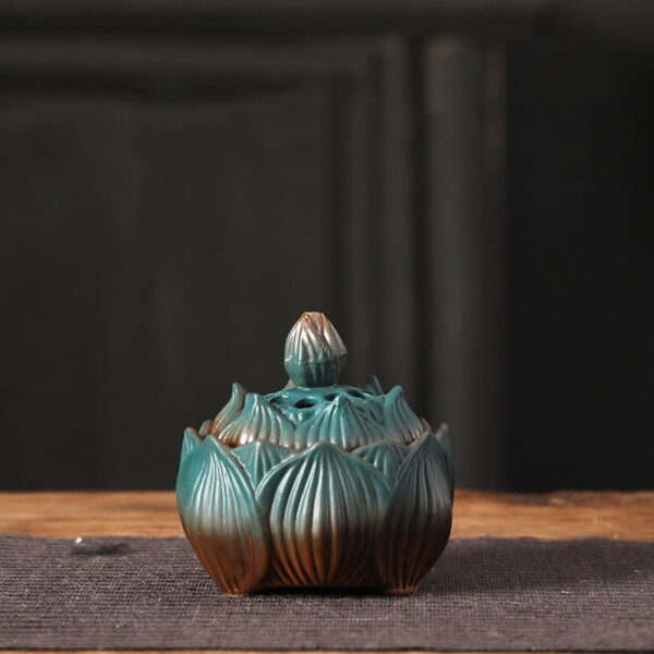 Green Lotus Flower Ceramic Coil Incense Burner
