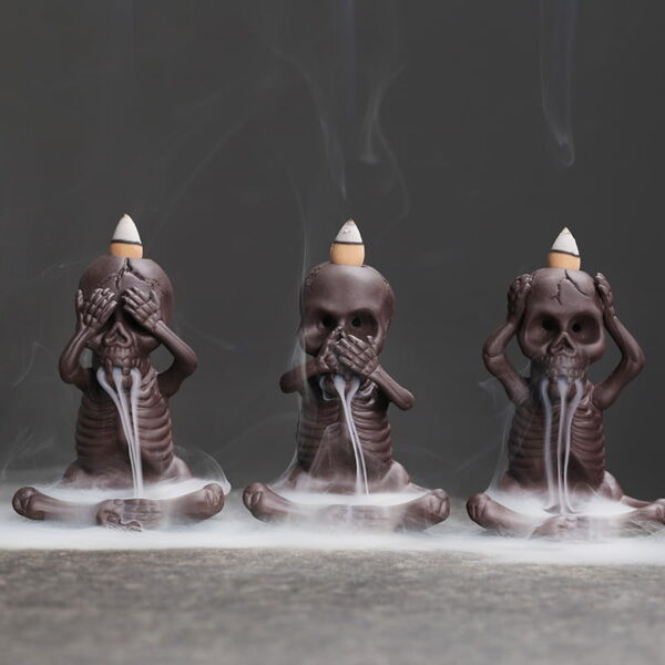 Halloween Skeleton Skull Ceramic Backflow Incense Waterfall Burner