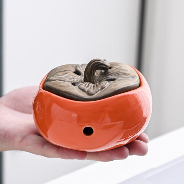 Vivid Orange Persimmon Ceramic Coil Incense Burner