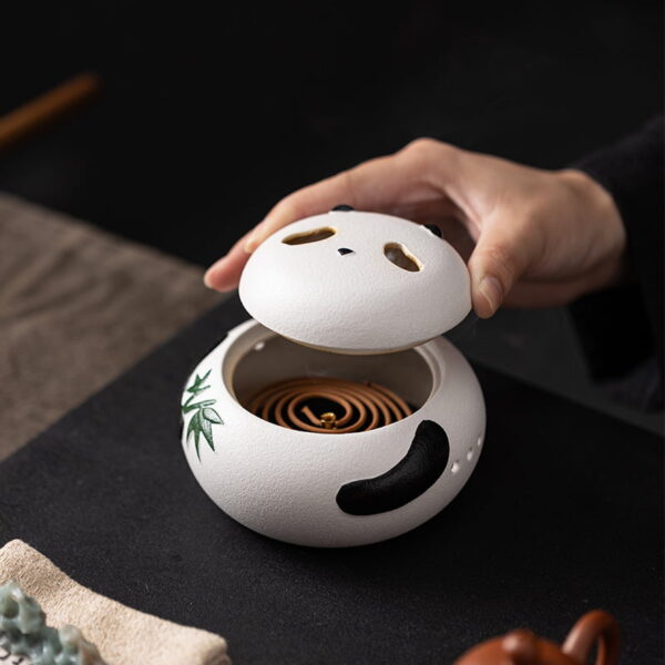 Panda Black White Ceramic Coil Incense Holder