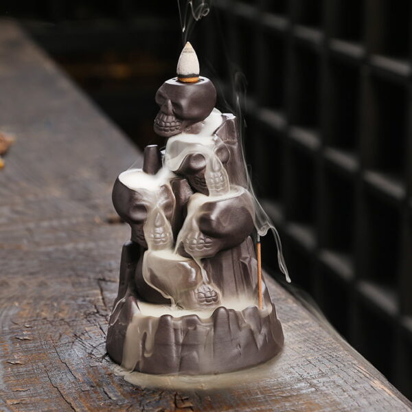 Halloween Skull Mountain Ceramic Incense Fountain Burner