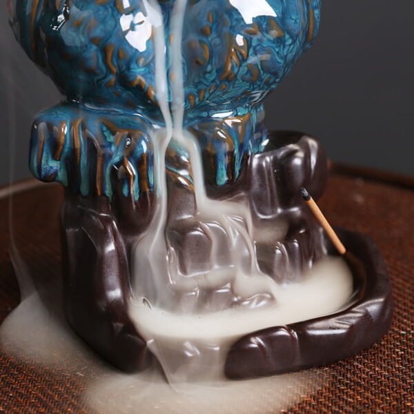 Cute Owl Blue Ceramic Waterfall Incense Holder Home Decor