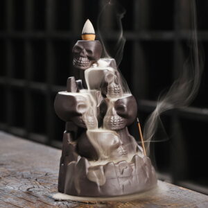 Halloween Skull Mountain Ceramic Incense Fountain Burner
