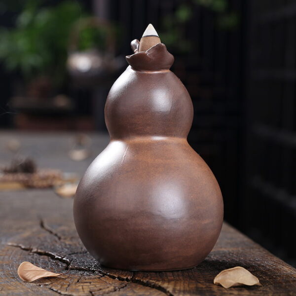 Gourd Leaf Brown Ceramic Incense Backflow Cone Holder