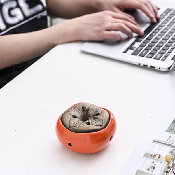 Vivid Orange Persimmon Ceramic Coil Incense Burner