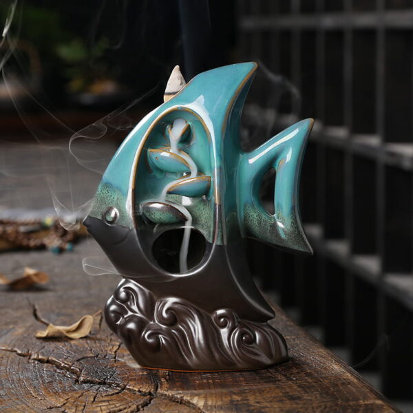 Cute Fish Ceramic Smoke Waterfall Incense Holder Cute Fish Ceramic Smoke Waterfall Incense Holder