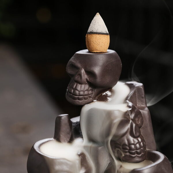 Halloween Skull Mountain Ceramic Incense Fountain Burner