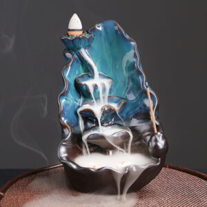 Lotus Leaf Blue Ceramic Waterfall Incense Holder