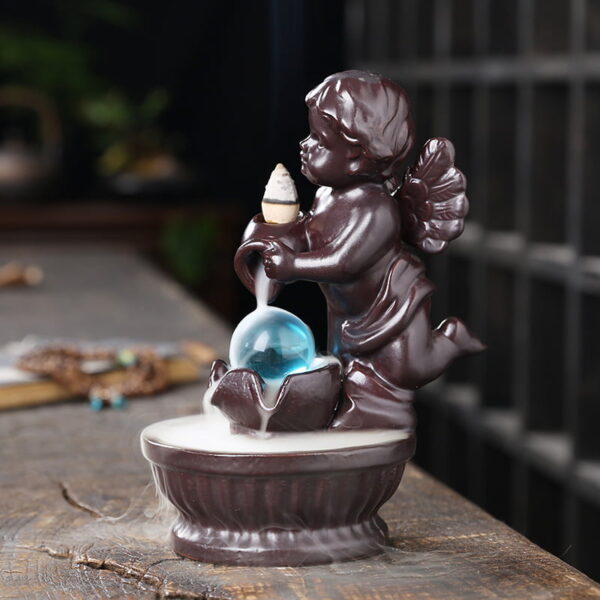 Angel Boy Ceramic Water Fall Incense Holder With LED Lamp Angel Boy Ceramic Water Fall Incense Holder With LED Lamp