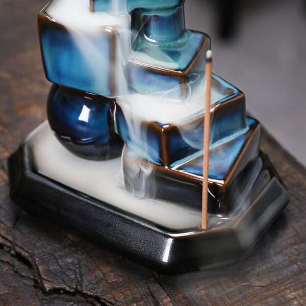 Blue Squares Ceramic Handmade Waterfall Backflow Incense Burner