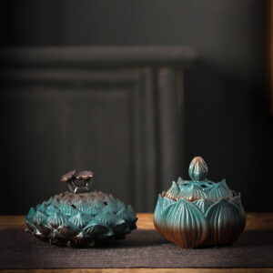 Green Lotus Flower Ceramic Coil Incense Burner