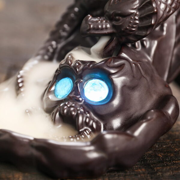 Halloween Flying Dragon Skull Backflow Incense Burner With LED Light