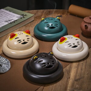Smiling Cat Ceramic Handcrafted Incense Burner