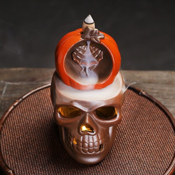O1CN01qaocR51kW4L11K4S5_!!2551464690-0-cib Halloween Pumpkin Skull Ceramic Back Flow Incense Burner with LED Light
