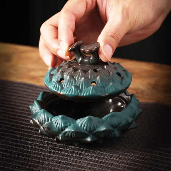 Green Lotus Flower Ceramic Coil Incense Burner