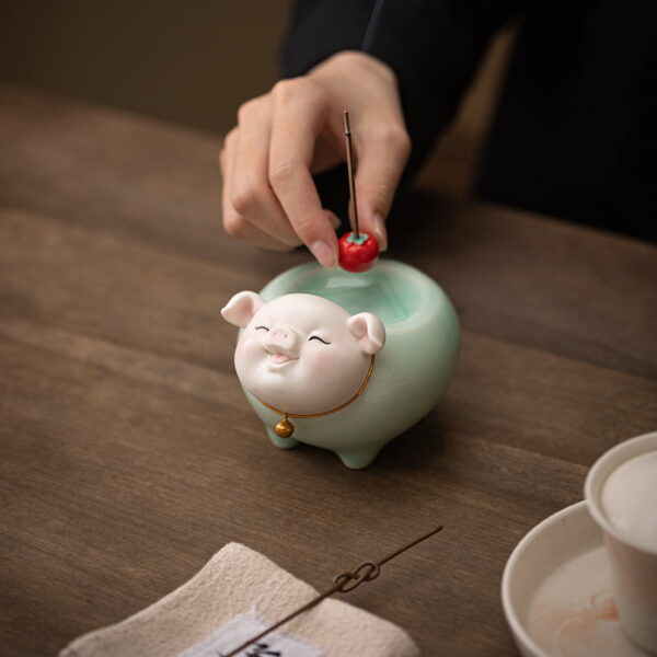 Smiling Pig Ceramic Incense Stick Holder