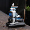 Blue Squares Ceramic Handmade Waterfall Backflow Incense Burner