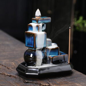 Blue Squares Ceramic Handmade Waterfall Backflow Incense Burner Blue Squares Ceramic Handmade Waterfall Backflow Incense Burner