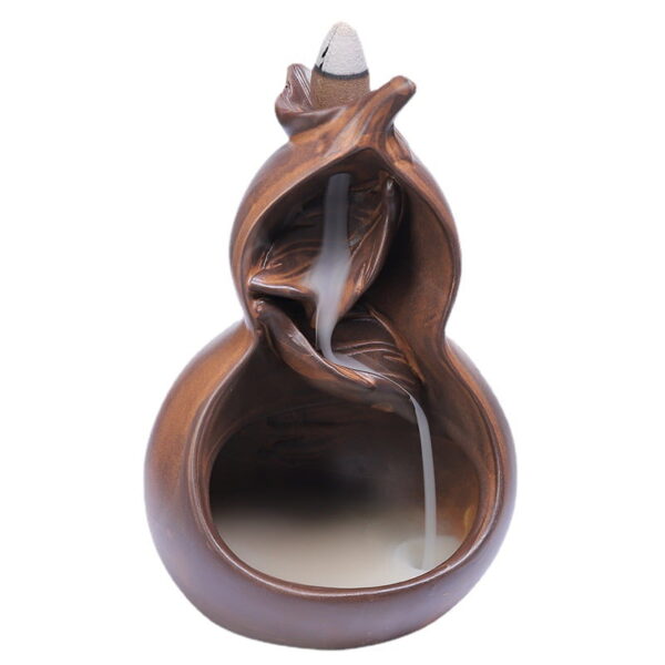 Gourd Leaf Brown Ceramic Incense Backflow Cone Holder