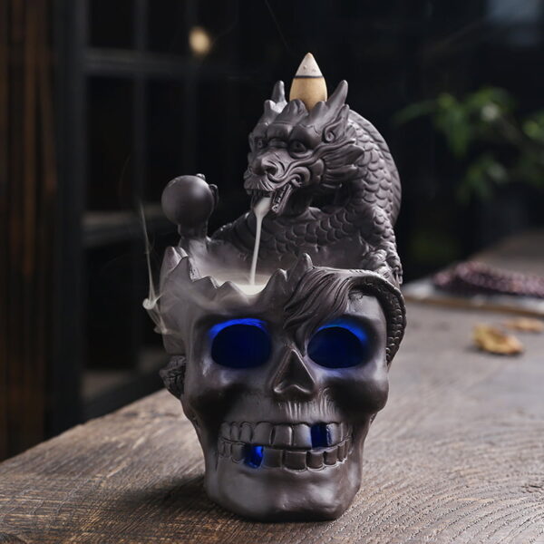 Halloween Dragon Skull Ceramic Incense Waterfall Burner